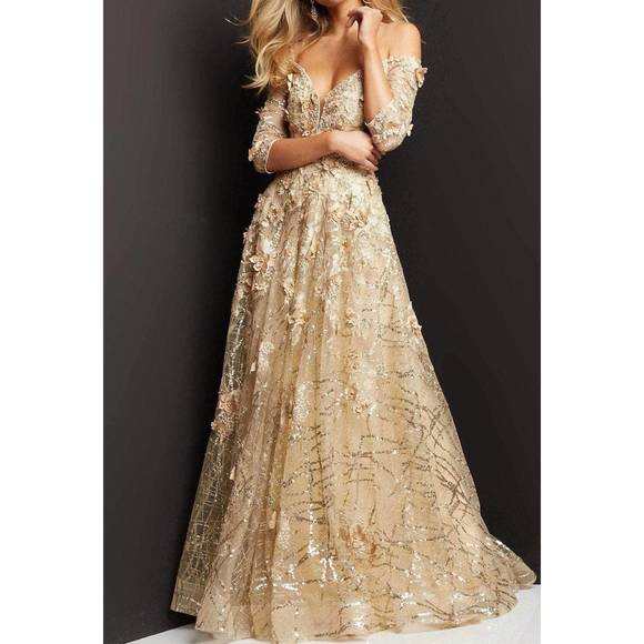 NEW JOVANI off the shoulder flowy bottom in gold - Picture 3 of 3